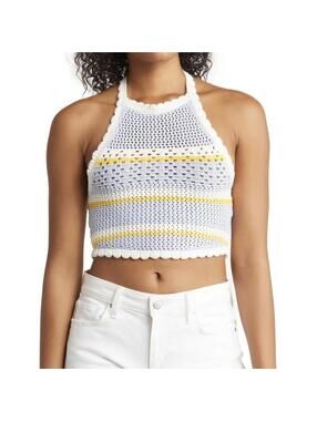 PacSun Kendall & Kylie Bermuda Cotton Crochet Halter Top S Blue Yellow White